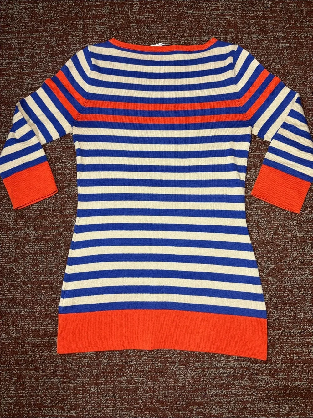 Trina Turk tunic sweater nautical strip boat neck preppy knit top 3/4 sleeve